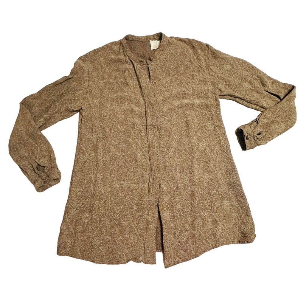 Vintage Joseph Abboud Paisley Taupe band collar long sleeve shirt size 4 - Picture 4 of 10